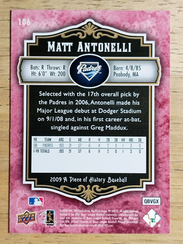 2009 UD A Piece of History Red #106 Matt Antonelli (NM)