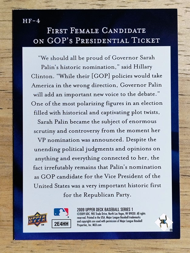 2009 Upper Deck Historic Firsts #HF4 First Woman to Run VP on Republican Ticket