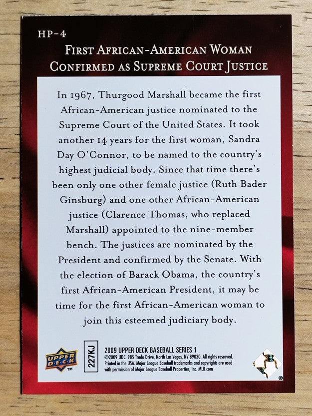 2009 Upper Deck Historic Predictors African American Woman Supreme Court (NM)