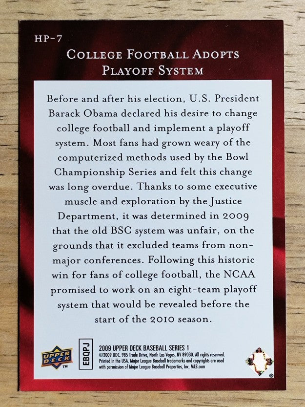 2009 Upper Deck Historic Predictors #HP7 College Football Playoff System (NM)
