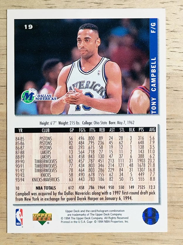 1994-95 Collector's Choice #19 Tony Campbell