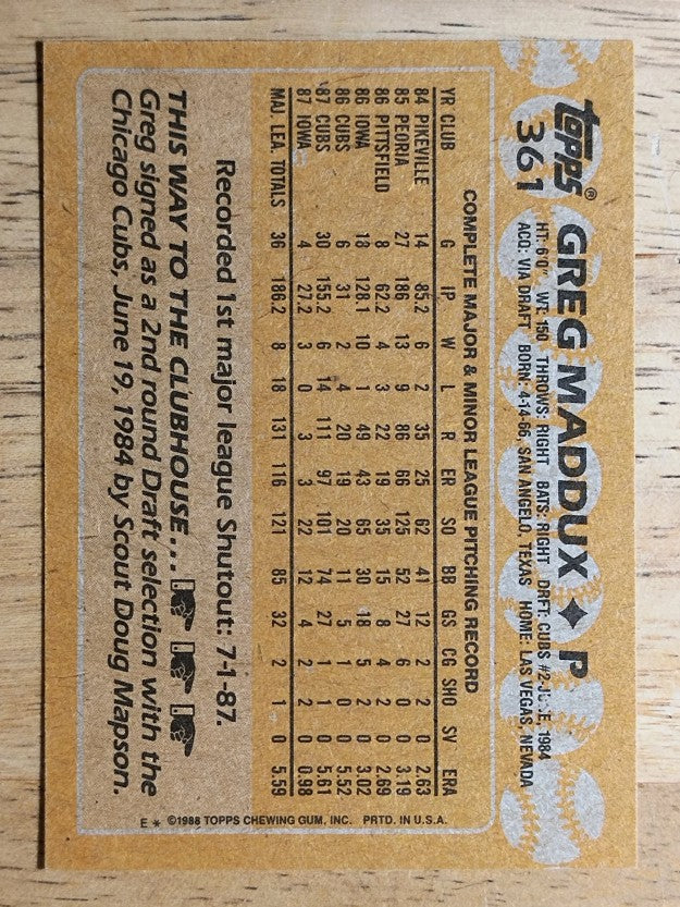 1988 Topps #361 Greg Maddux