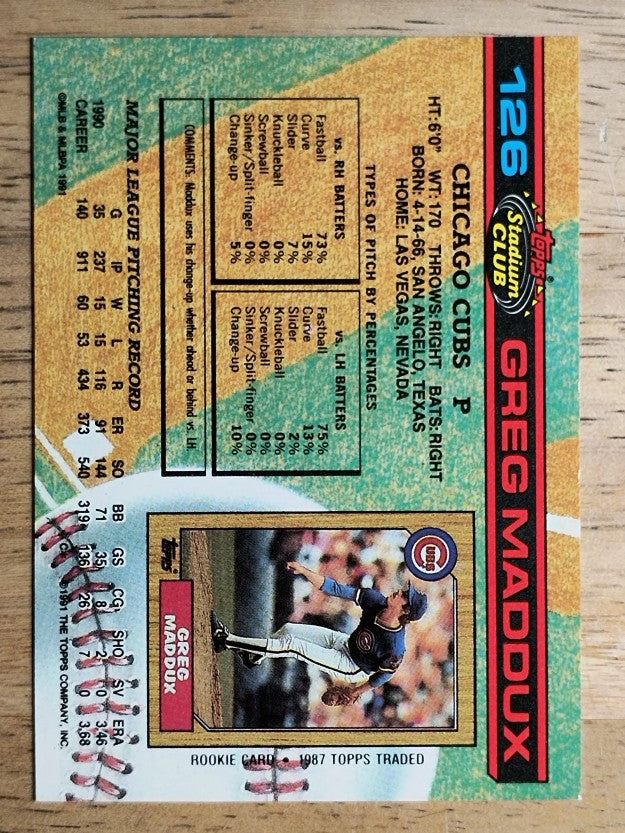 1991 Stadium Club #126 Greg Maddux