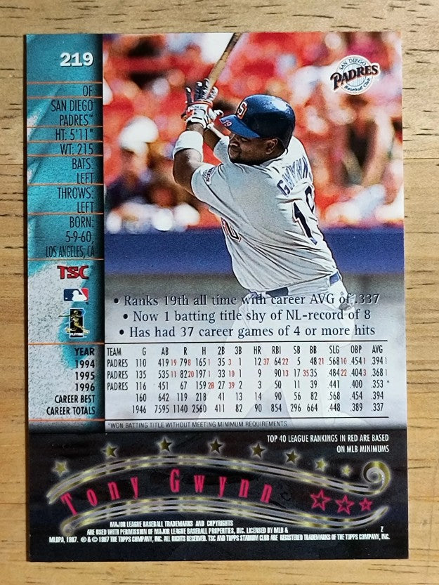 1997 Stadium Club #219 Tony Gwynn
