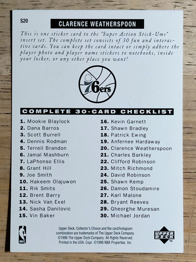 1996-97 Collector's Choice Stick Ums 1 #S20 Clarence Weatherspoon