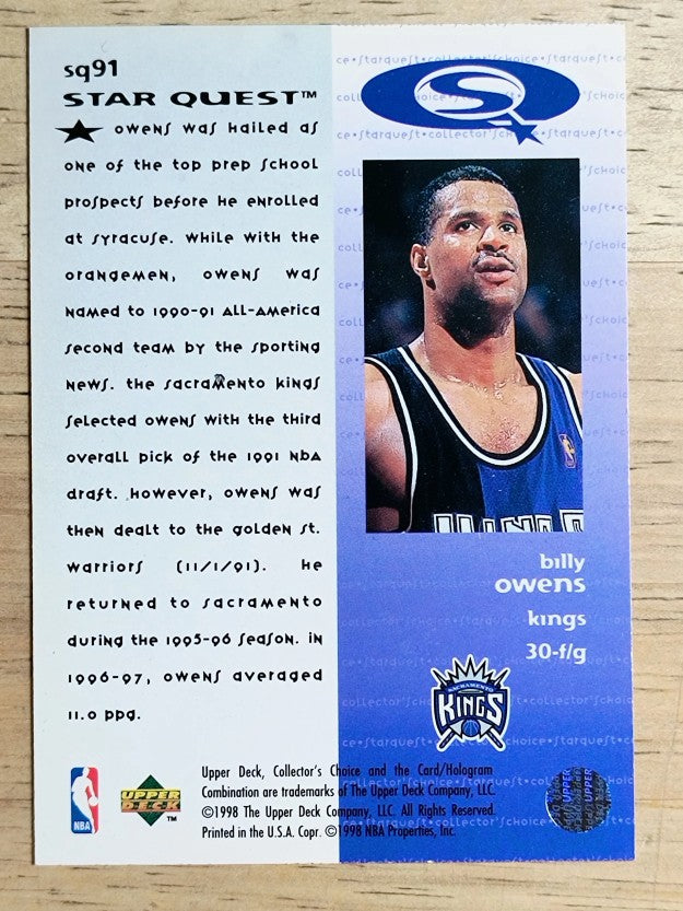 1997-98 Collector's Choice StarQuest #91 Billy Owens