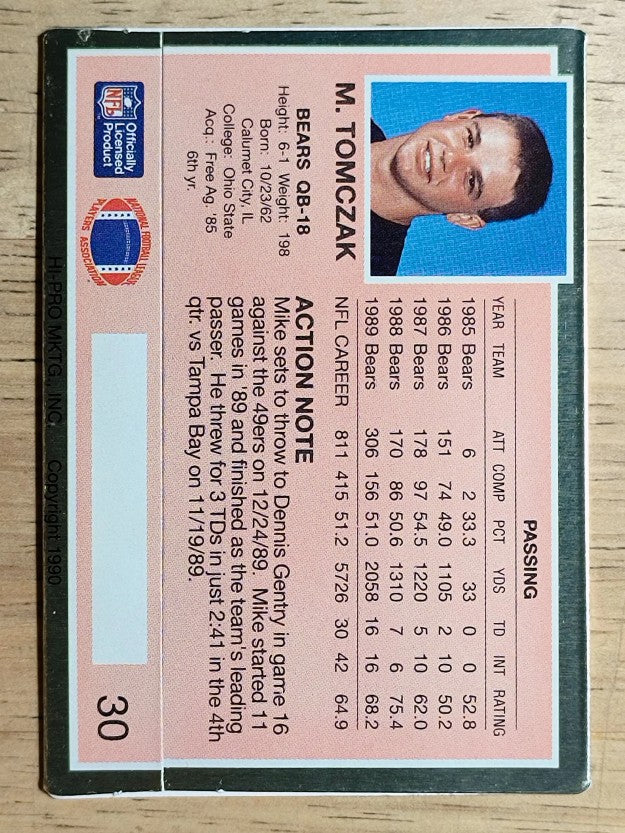1990 Action Packed #30 Mike Tomczak