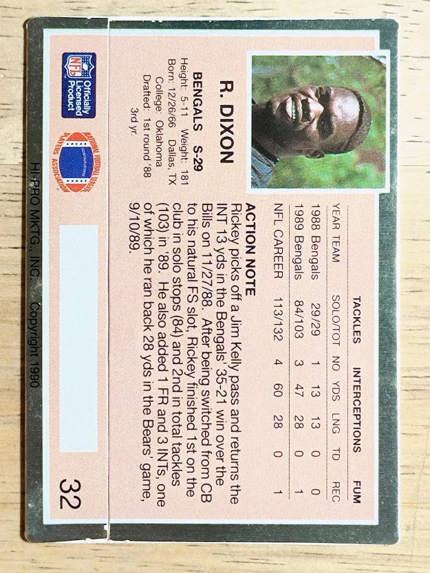 1990 Action Packed #32 Rickey Dixon RC