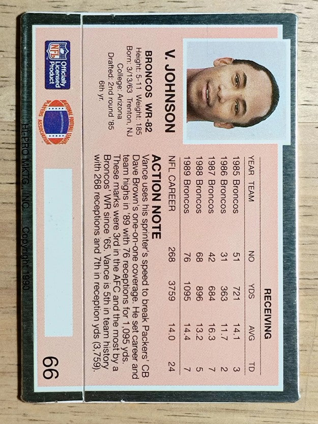 1990 Action Packed #66 Vance Johnson