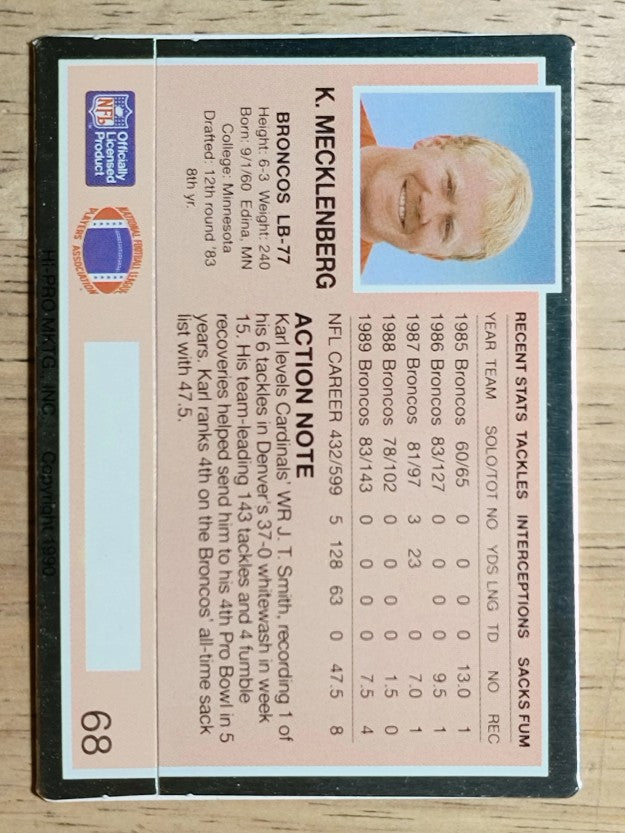 1990 Action Packed #68 Karl Mecklenburg