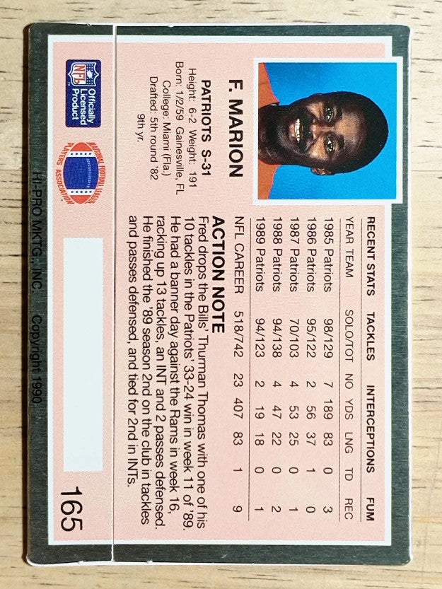 1990 Action Packed #165 Fred Marion