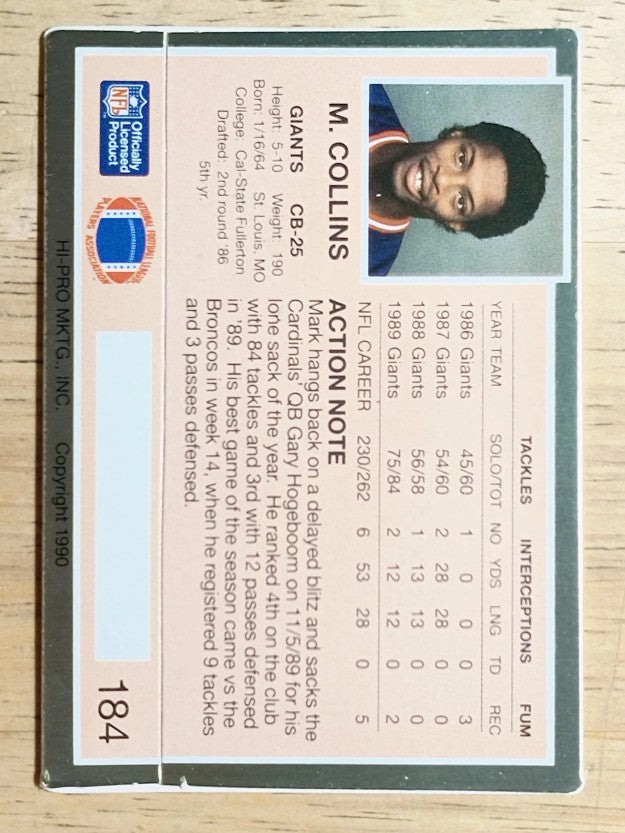 1990 Action Packed #184 Mark Collins