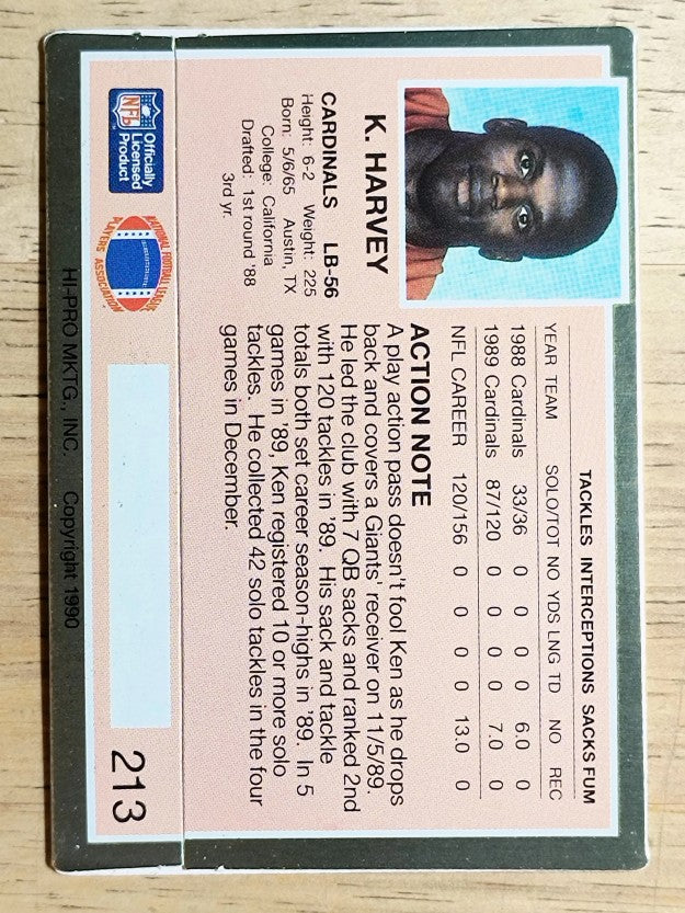 1990 Action Packed #213 Ken Harvey RC