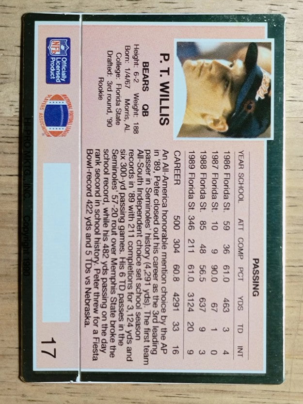 1990 Action Packed Rookie Update #17 Peter Tom Willis RC