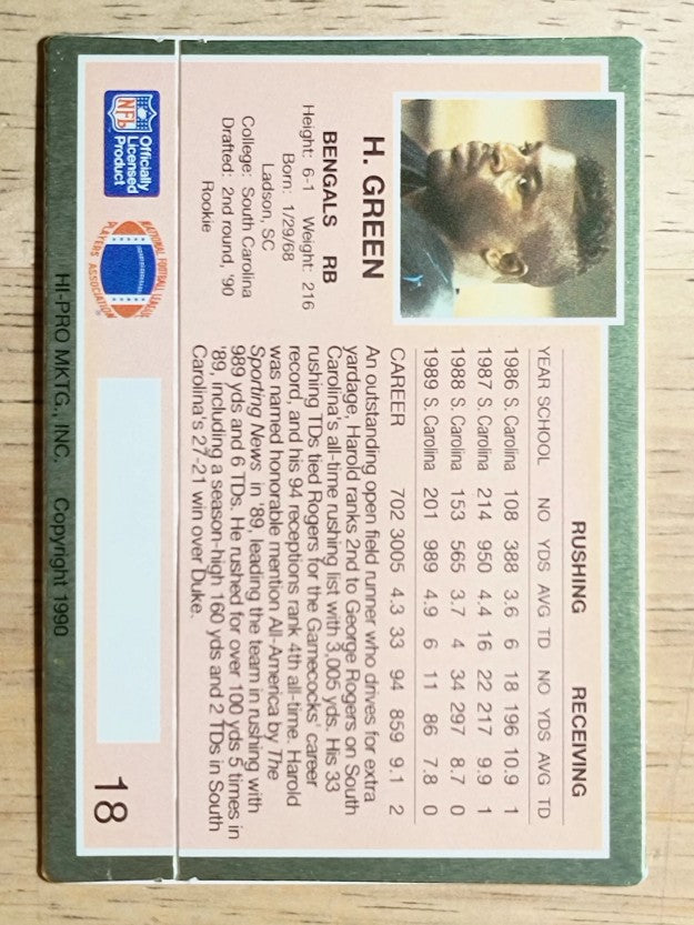 1990 Action Packed Rookie Update #18 Harold Green RC
