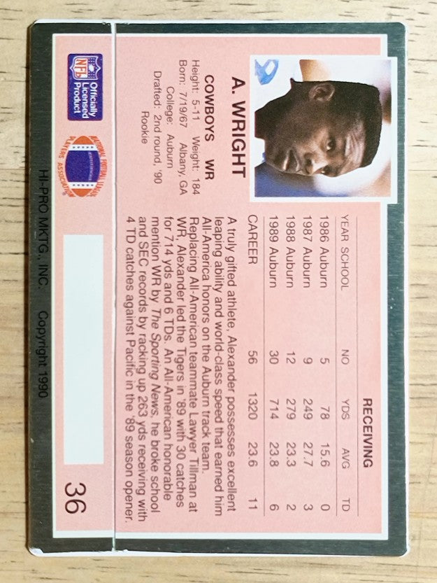 1990 Action Packed Rookie Update #36 Alexander Wright RC