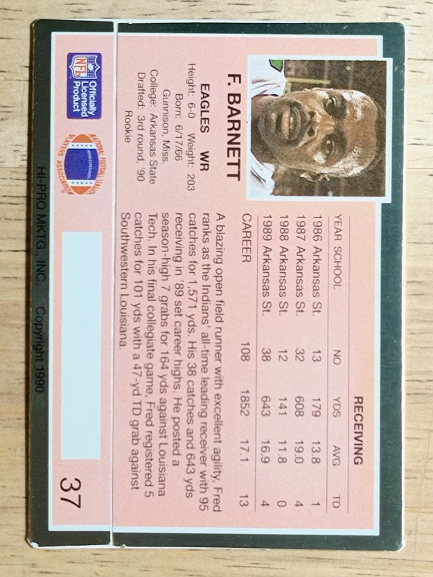 1990 Action Packed Rookie Update #37 Fred Barnett RC