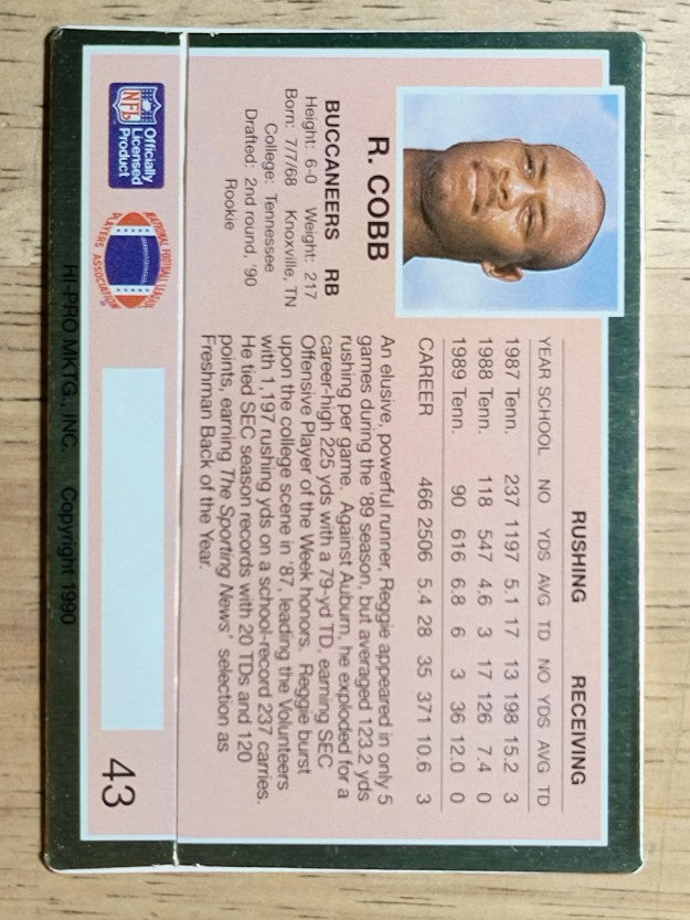 1990 Action Packed Rookie Update #43 Reggie Cobb RC