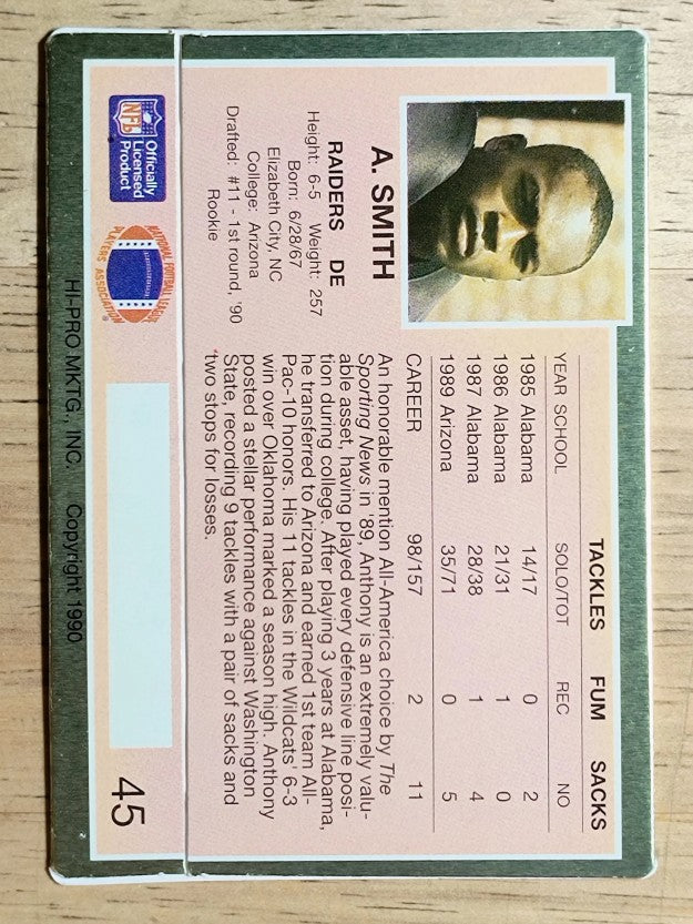 1990 Action Packed Rookie Update #45 Anthony Smith RC