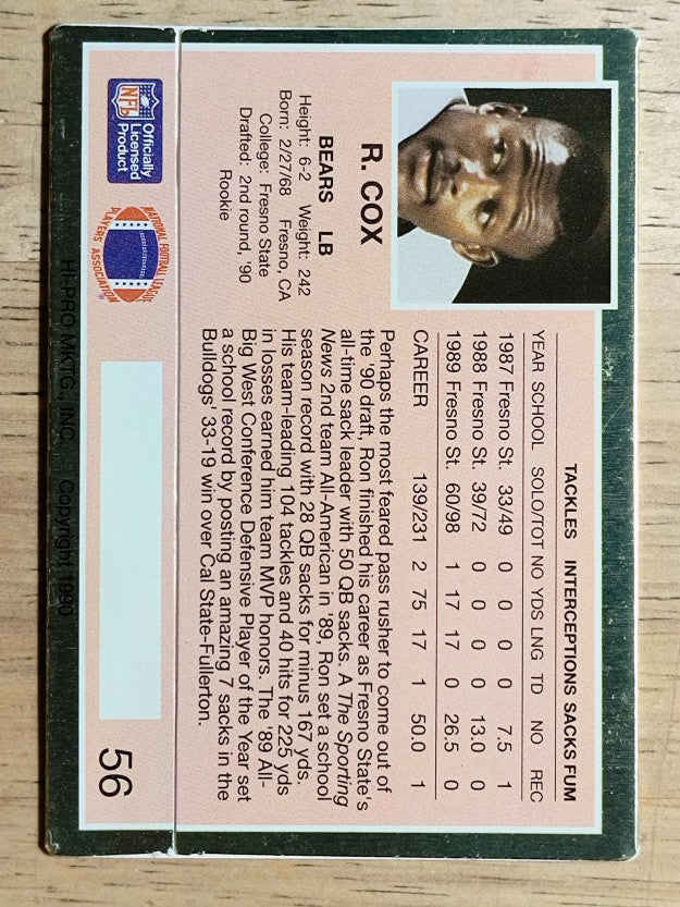 1990 Action Packed Rookie Update #56 Ron Cox RC