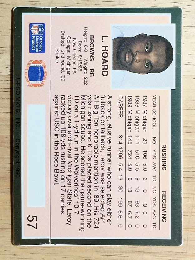 1990 Action Packed Rookie Update #57 Leroy Hoard RC