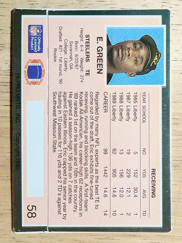 1990 Action Packed Rookie Update #58 Eric Green RC