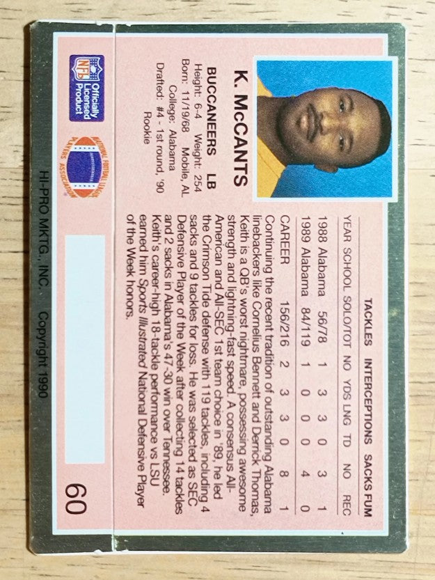 1990 Action Packed Rookie Update #60 Keith McCants RC