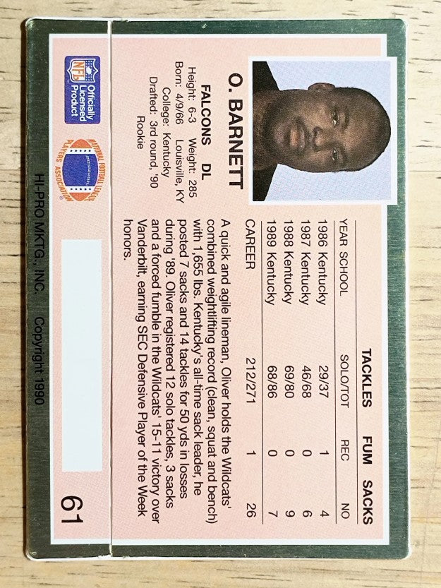 1990 Action Packed Rookie Update #61 Oliver Barnett RC