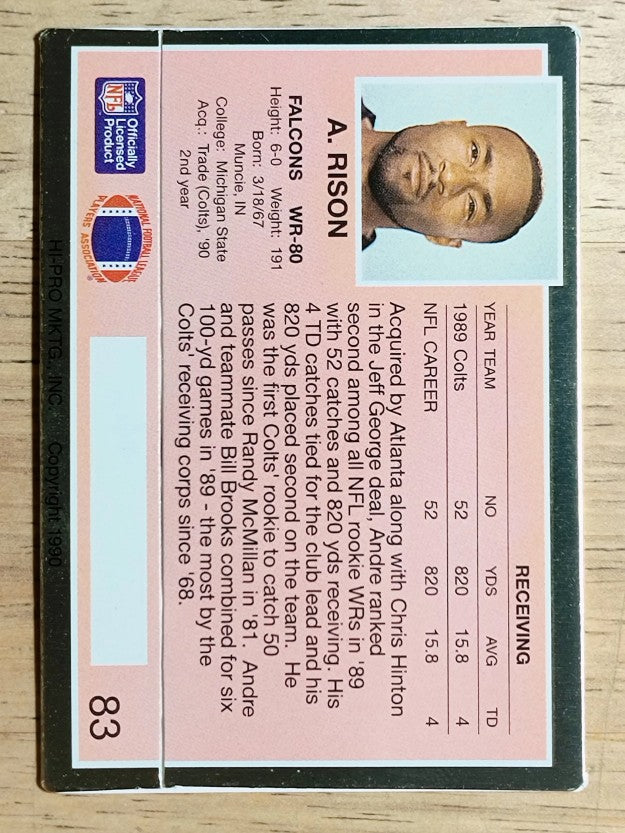 1990 Action Packed Rookie Update #83 Andre Rison