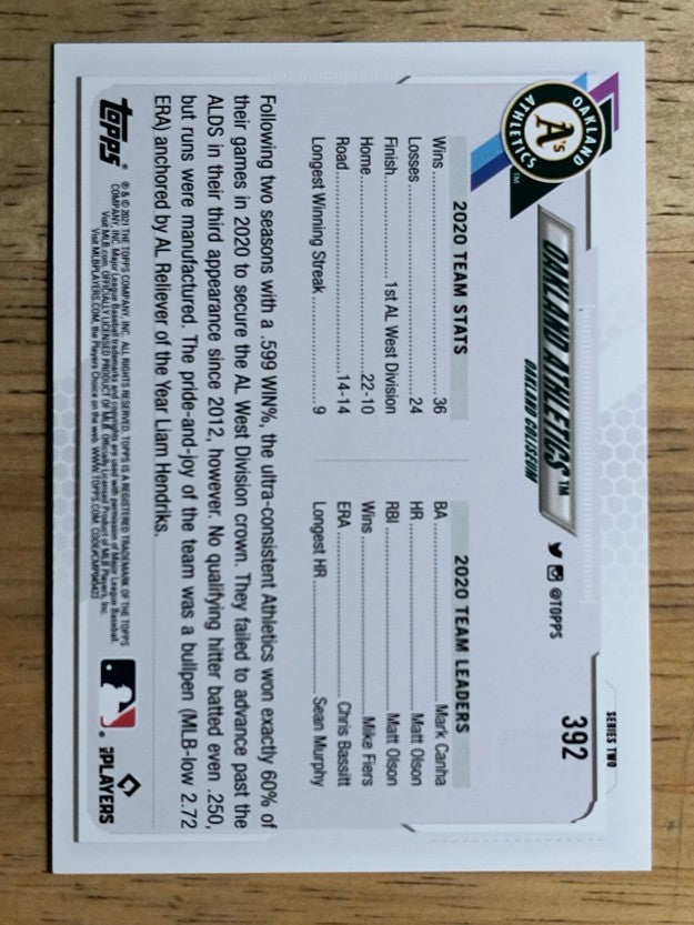 2021 Topps #392 Oakland Athletics TC