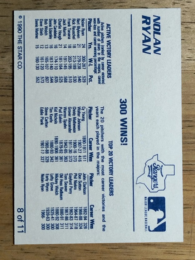 1990 Star Ryan #8 Nolan Ryan/300 Wins