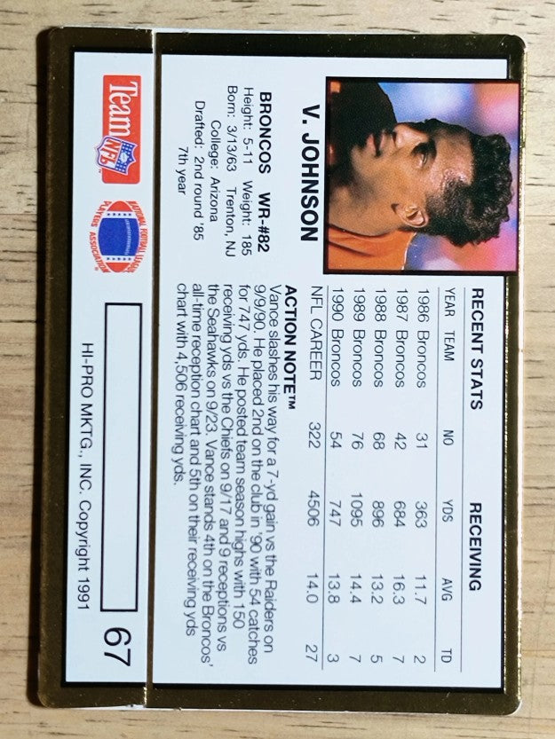 1991 Action Packed #67 Vance Johnson