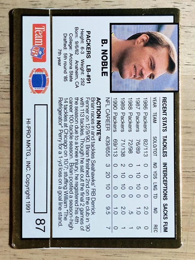 1991 Action Packed #87 Brian Noble