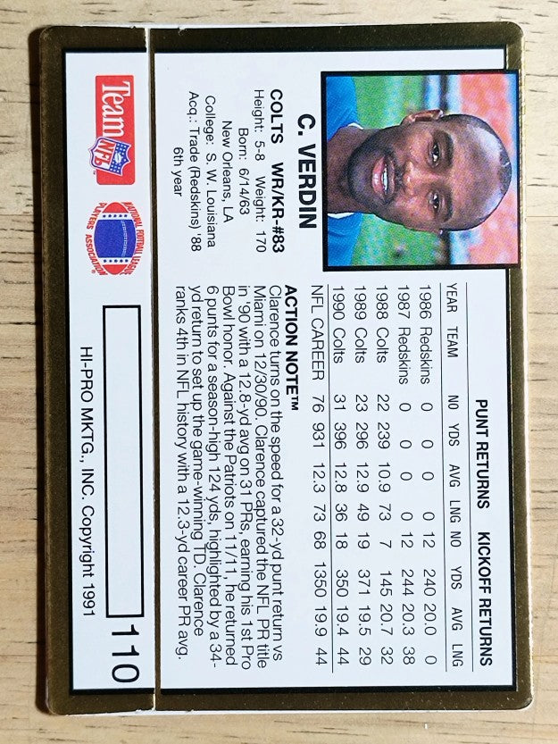 1991 Action Packed #110 Clarence Verdin