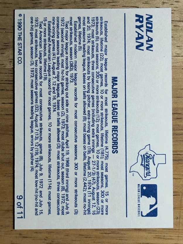 1990 Star Ryan #9 Nolan Ryan/Major League Records