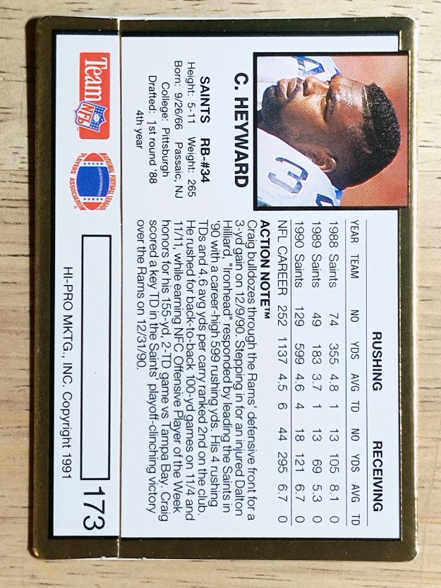 1991 Action Packed #173A Craig Heyward ERR/White fleur de lis on front