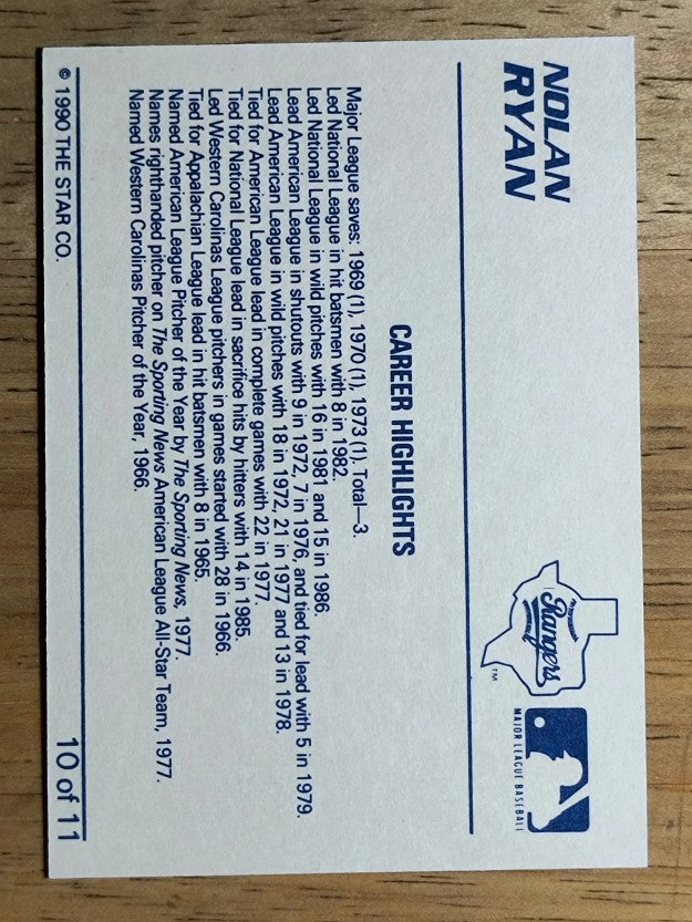 1990 Star Ryan #10 Nolan Ryan/Career Highlights
