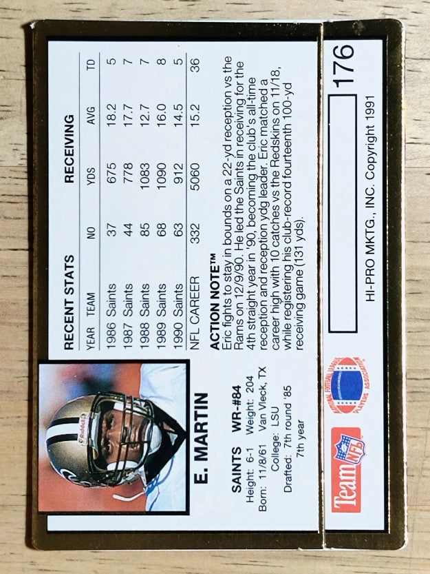 1991 Action Packed #176A Eric Martin ERR/White fleur de lis on front