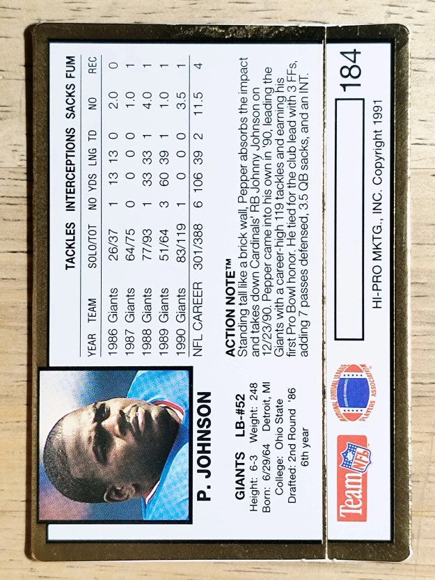 1991 Action Packed #184 Pepper Johnson