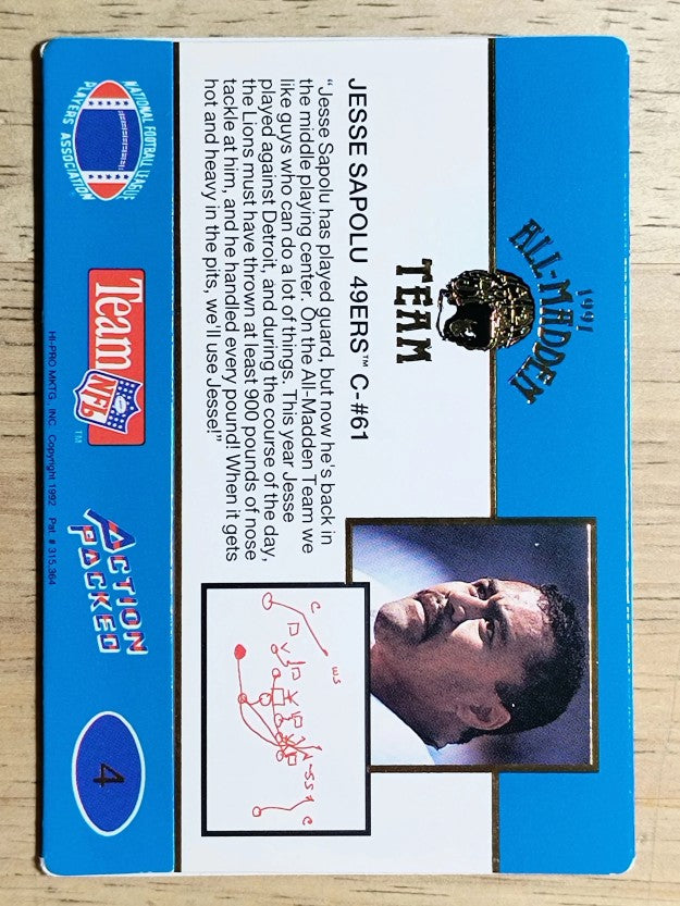 1991 Action Packed All-Madden #4 Jesse Sapolu