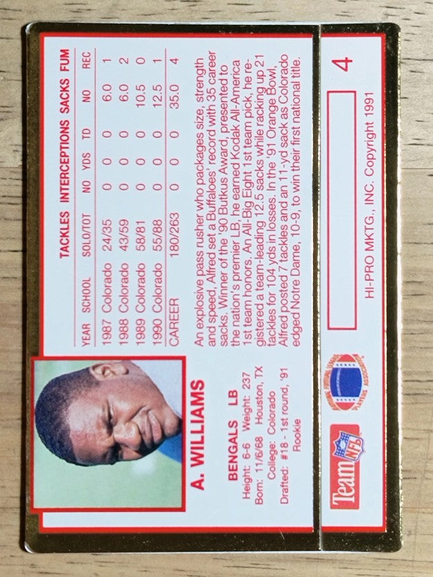 1991 Action Packed Rookie Update #4 Alfred Williams RC