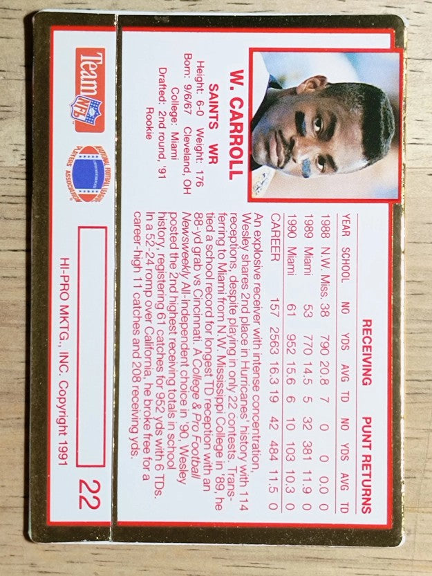 1991 Action Packed Rookie Update #22 Wesley Carroll RC