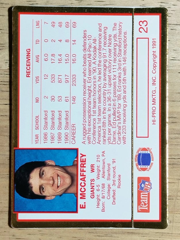 1991 Action Packed Rookie Update #23 Ed McCaffrey RC