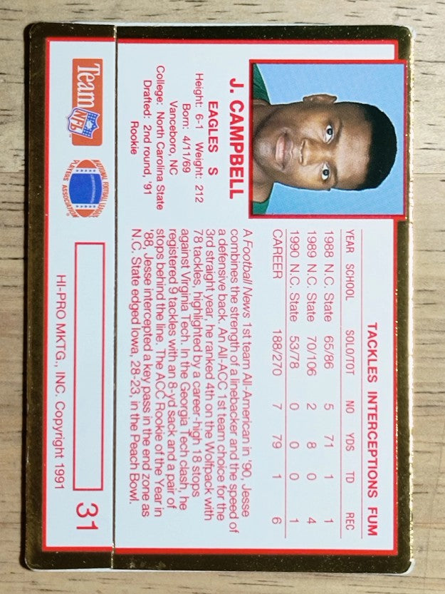 1991 Action Packed Rookie Update #31 Jesse Campbell RC