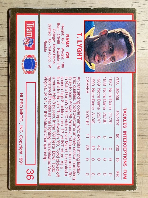 1991 Action Packed Rookie Update #36 Todd Lyght RC