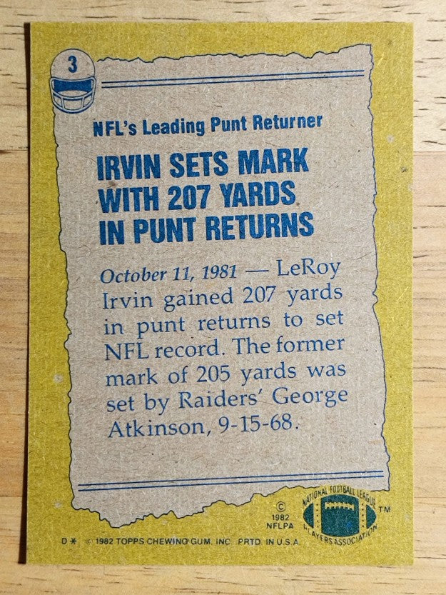 1982 Topps #3 LeRoy Irvin RB