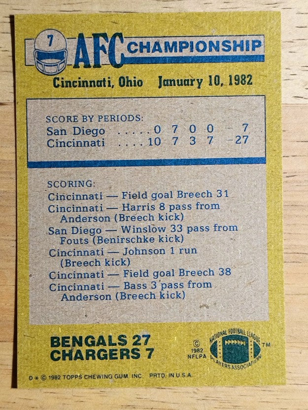 1982 Topps #7 AFC Championship/Ken Anderson/Pete Johnson