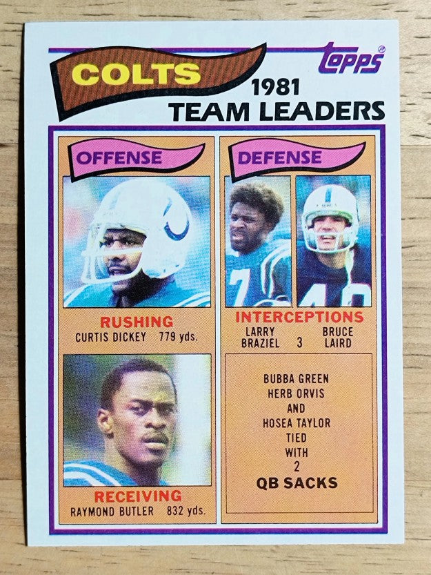 1982 Topps #10 Colts TL/Curtis Dickey/Raymond Butler/Larry Braziel/Bruce Laird