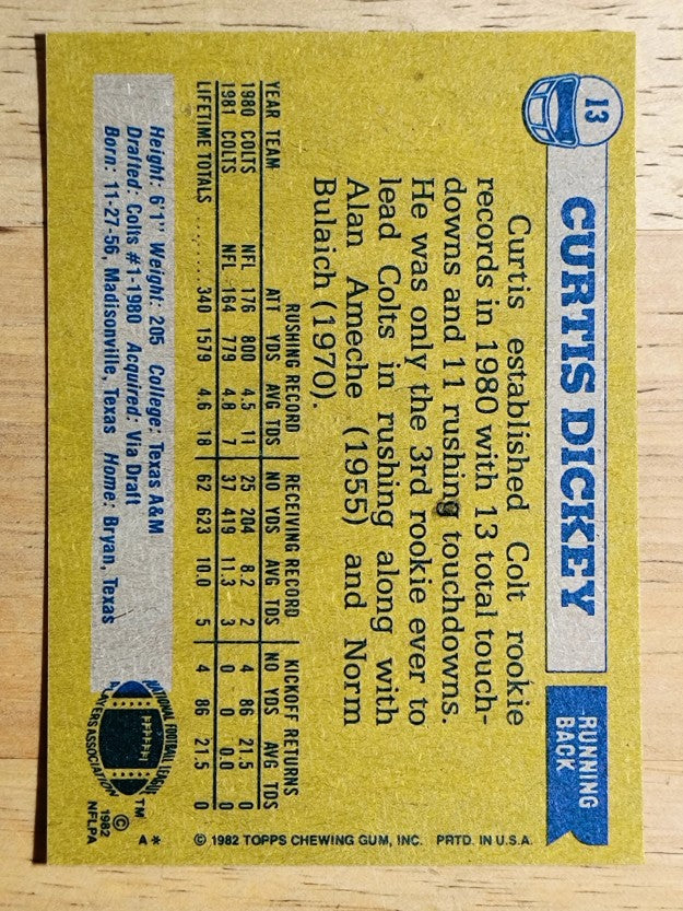 1982 Topps #13 Curtis Dickey