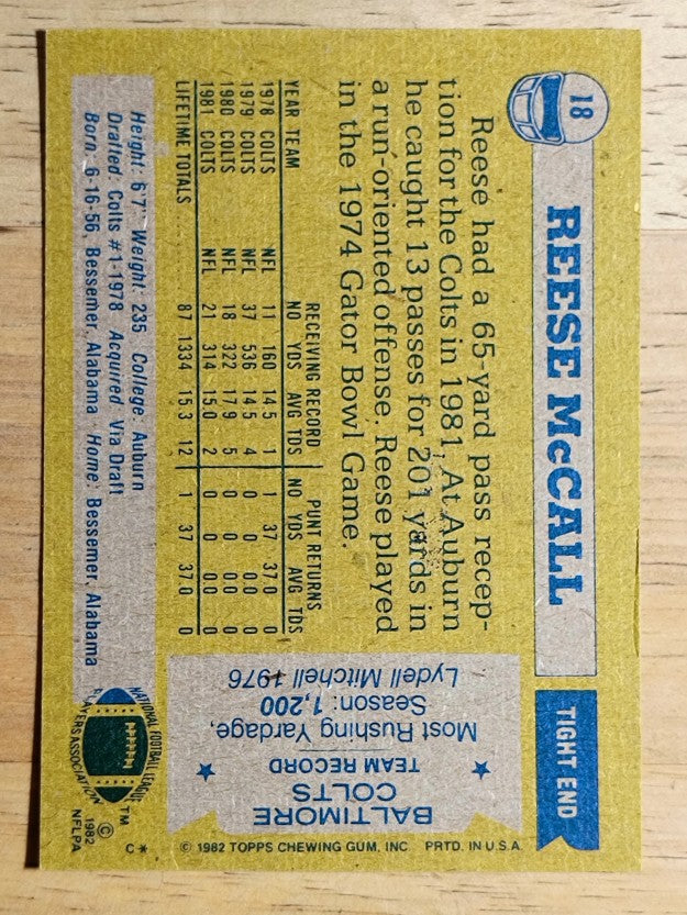 1982 Topps #18 Reese McCall